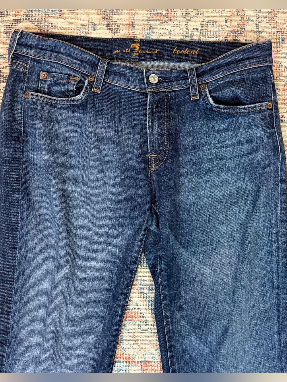 7 For All Mankind Jeans 32 Y2K Bootcut Flare Made USA Dark Wash Stretch - Picture 3 of 13